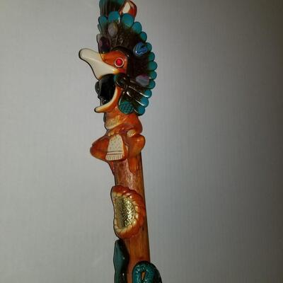 Vintage Southwestern carved onyx face warrior totem rattle pole