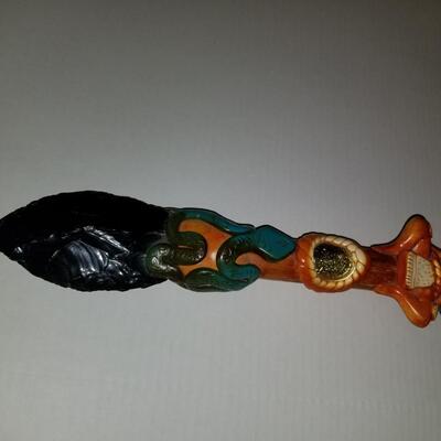 Vintage Southwestern carved onyx face warrior totem rattle pole