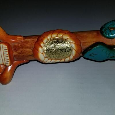 Vintage Southwestern carved onyx face warrior totem rattle pole