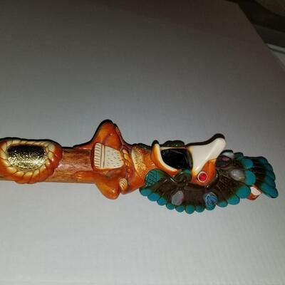 Vintage Southwestern carved onyx face warrior totem rattle pole
