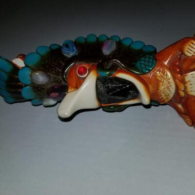 Vintage Southwestern carved onyx face warrior totem rattle pole