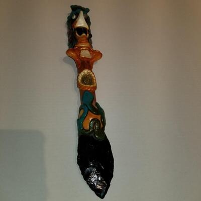 Vintage Southwestern carved onyx face warrior totem rattle pole