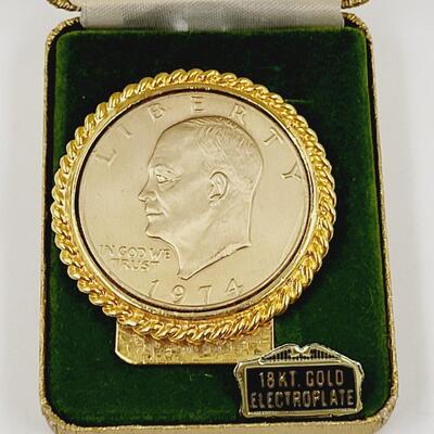 VINTAGE DWIGHT D. EISENHOWER 18K ELECTROPLATED COIN MONEY CLIP