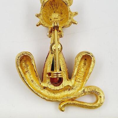 CATHE SIGNED VINTAGE STATEMENT GOLD TONED CAT PIN