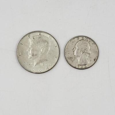 1964 90% SILVER 1/2 DOLLAR & 1963 SILVER QUARTER BUNDLE