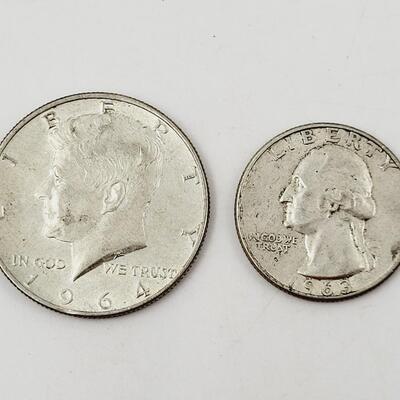 1964 90% SILVER 1/2 DOLLAR & 1963 SILVER QUARTER BUNDLE