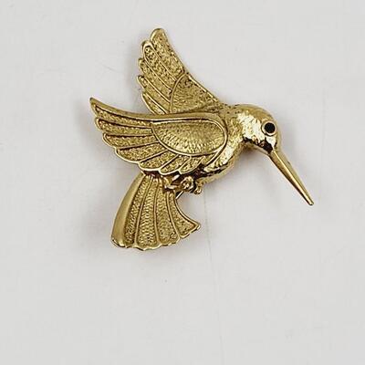 VINTAGE FSUX GOLD BRUSHED HUMMINGBIRD BROOCH