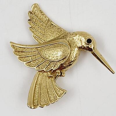 VINTAGE FSUX GOLD BRUSHED HUMMINGBIRD BROOCH