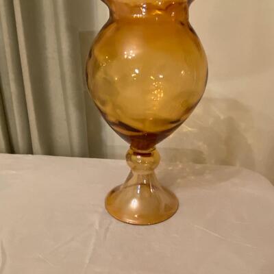 Tall hand blown amber colored vase, vintage