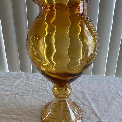 Tall hand blown amber colored vase, vintage