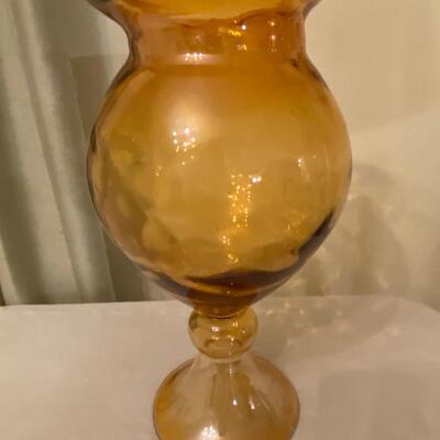 Tall hand blown amber colored vase, vintage