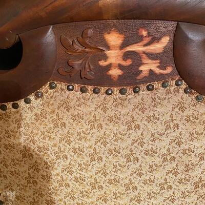 Antique Queen Anne upholstered settee. SEE DETAILS
