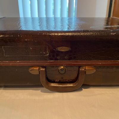 Vintage Samsonite suitcase, reptile w/leather trim - SEE DETAILS