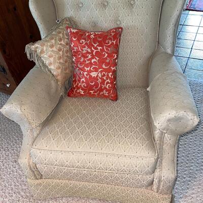 Lot 30 Wing Back Upholstered Arm Chair Beige Pattern Fabric Smoke & Pet Free Home