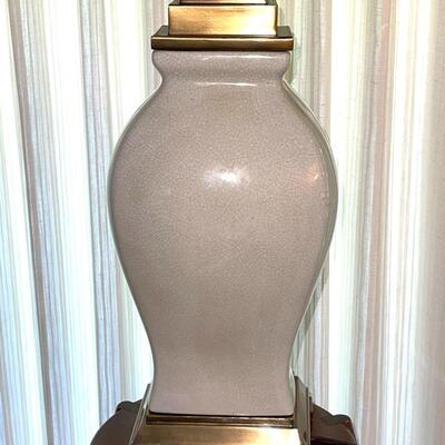 Lot 32 Table Lamp w/Crackle Glaze Finish Pale Gold Shade 34