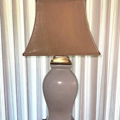 Lot 32 Table Lamp w/Crackle Glaze Finish Pale Gold Shade 34