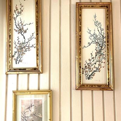 Lot 37 Group 4 Framed Asian Style Decorative Prints Cherry Blossoms Birds