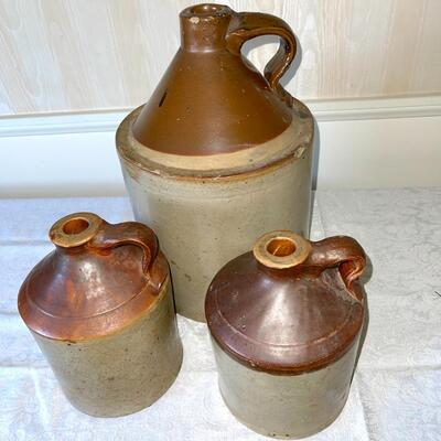 Lot 14 Group 3 Antique Crockery Jugs Largest 14"  Farmhouse Early American