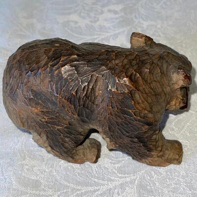 Lot 41 Small Hand Carved Wood Bear with Fish Dinner 5