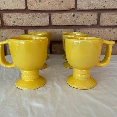 Six Vintage yellow Frankoma mugs