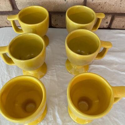 Six Vintage yellow Frankoma mugs