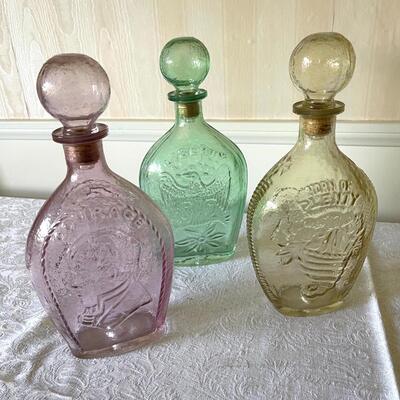 Lot 43 Group 3 Glass Decanters with Stoppers Liberty Courage Horn of Plenty 11