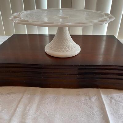 Vintage milk glass pedestal cake stand