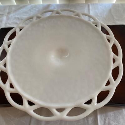 Vintage milk glass pedestal cake stand