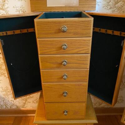 5-drawer & 2 door jewelry armoire, velvet lined - see details