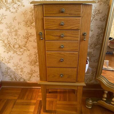 5-drawer & 2 door jewelry armoire, velvet lined - see details