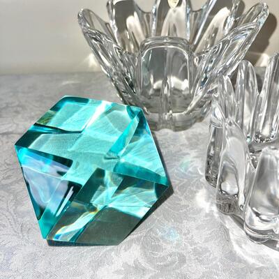 Lot 17 Group MCM Crystal Several by Orrefors Sweden, Candy Dish, Blue Paperweight 6pcs