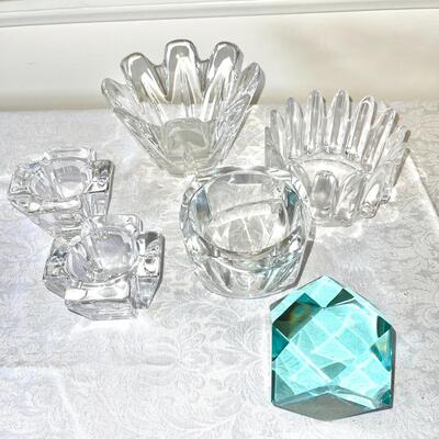Lot 17 Group MCM Crystal Several by Orrefors Sweden, Candy Dish, Blue Paperweight 6pcs