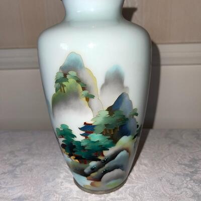 Lot 57 Glass Vase with Metal Base & Rim Asian Design Graphic 8