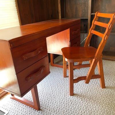 Lot 61 Rustic Pine Writing Desk + Matching Chair 4 Drawers