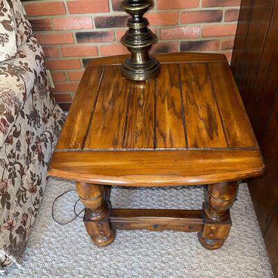 Lot 64 Rustic Wood End Table With Block and Pillar Legs