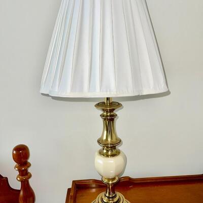 Lot 72 Brass & Porcelain Table Lamp w/ Shade 3 Way Switch 31" tall