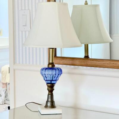 Lot 75 Vintage Table Lamp with Blue Glass and Marble Base 22