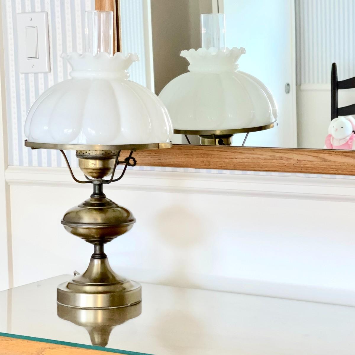 Lot 76 Reproduction Electric Student Oil Lamp with Globe & Glass Shade