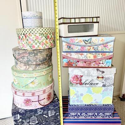 Lot 77 Assorted Storage Boxes 14 Cloths Hats Photos