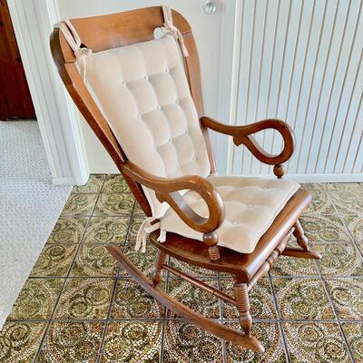 Lot 80 Wooden Rocking Chair with Removable Cushions Scroll Arms