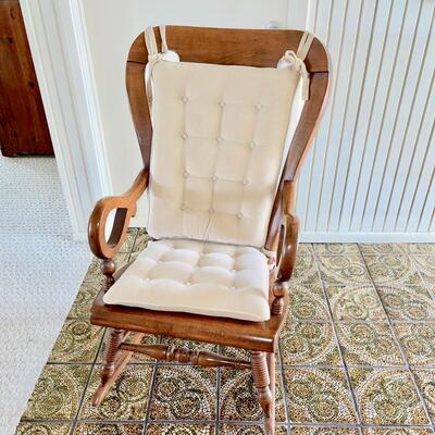 Lot 80 Wooden Rocking Chair with Removable Cushions Scroll Arms
