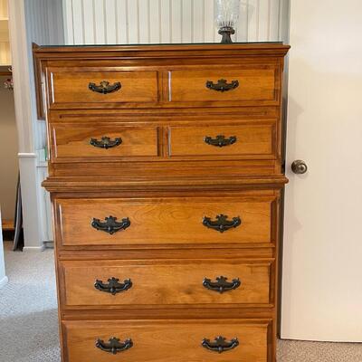 Lot 82 Maple Highboy Chest of Drawers Glass Top
