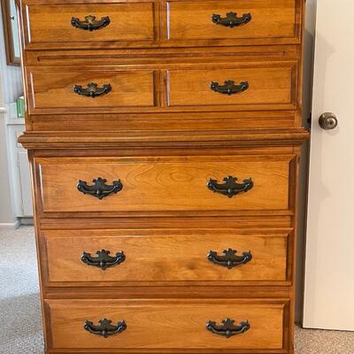 Lot 82 Maple Highboy Chest of Drawers Glass Top