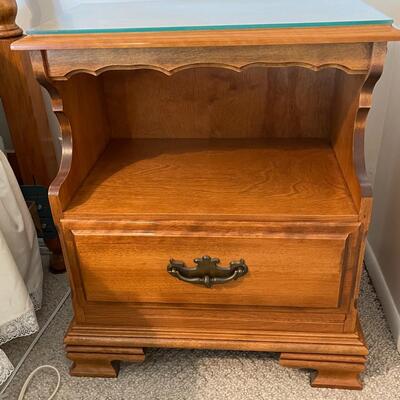 Lot 84 PAIR Vintage Maple Night Stand with Glass Top 1 Drawer