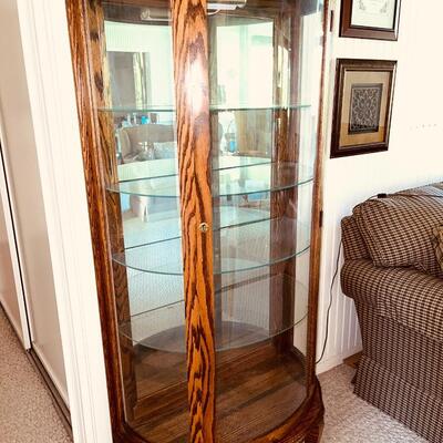 Lot 15 Reproduction Curved Glass Display Cabinet Glass Shelves, Lighted, Mirror Back