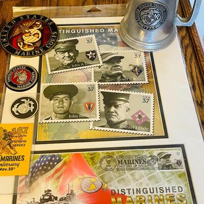 Lot 109 Vintage U S Marine Memorabilia Wood Block Insignia Mug Distinguished 8 pcs