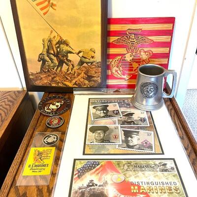Lot 109 Vintage U S Marine Memorabilia Wood Block Insignia Mug Distinguished 8 pcs