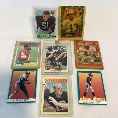 503  Vintage Football Cards 1986 Topps Dan Marino, Dick Butkus Coin Rub Card, NFL Pro Set 1990 Deion Sanders, 1975 T.C.G. Dan Fouts, 1981...
