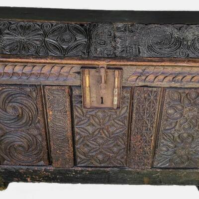 Antique 18th Century Dowry Trunk Hand Carved