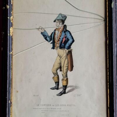 Antique Le Conteur ou le Deux postes Lithographie imp Falconer